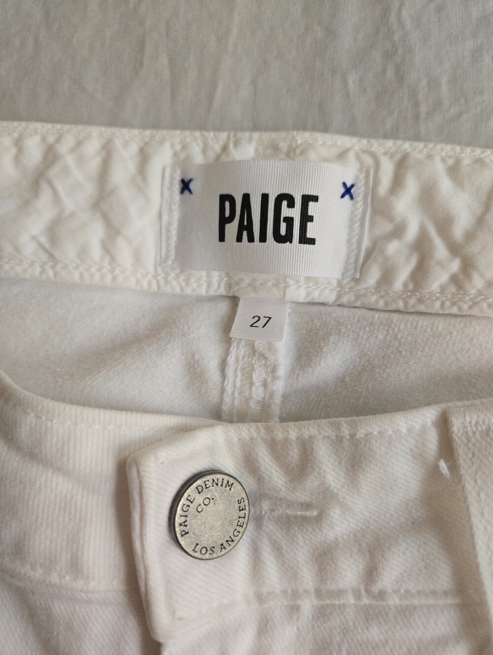 PAIGE Skyline Crop Optic White Cotton Stretch Denim Jeans Rolled Hem CW3 - Picture 3 of 12